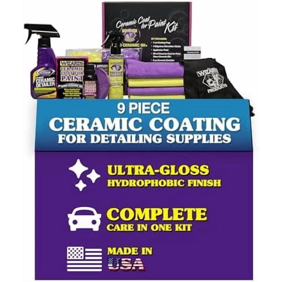 Wizards Ceramic Coat for Paint Kit 9-Piece Car Detailing Set | Nano Ceramic 9H+ Coating, High Gloss Shine & 3-Year Protection
