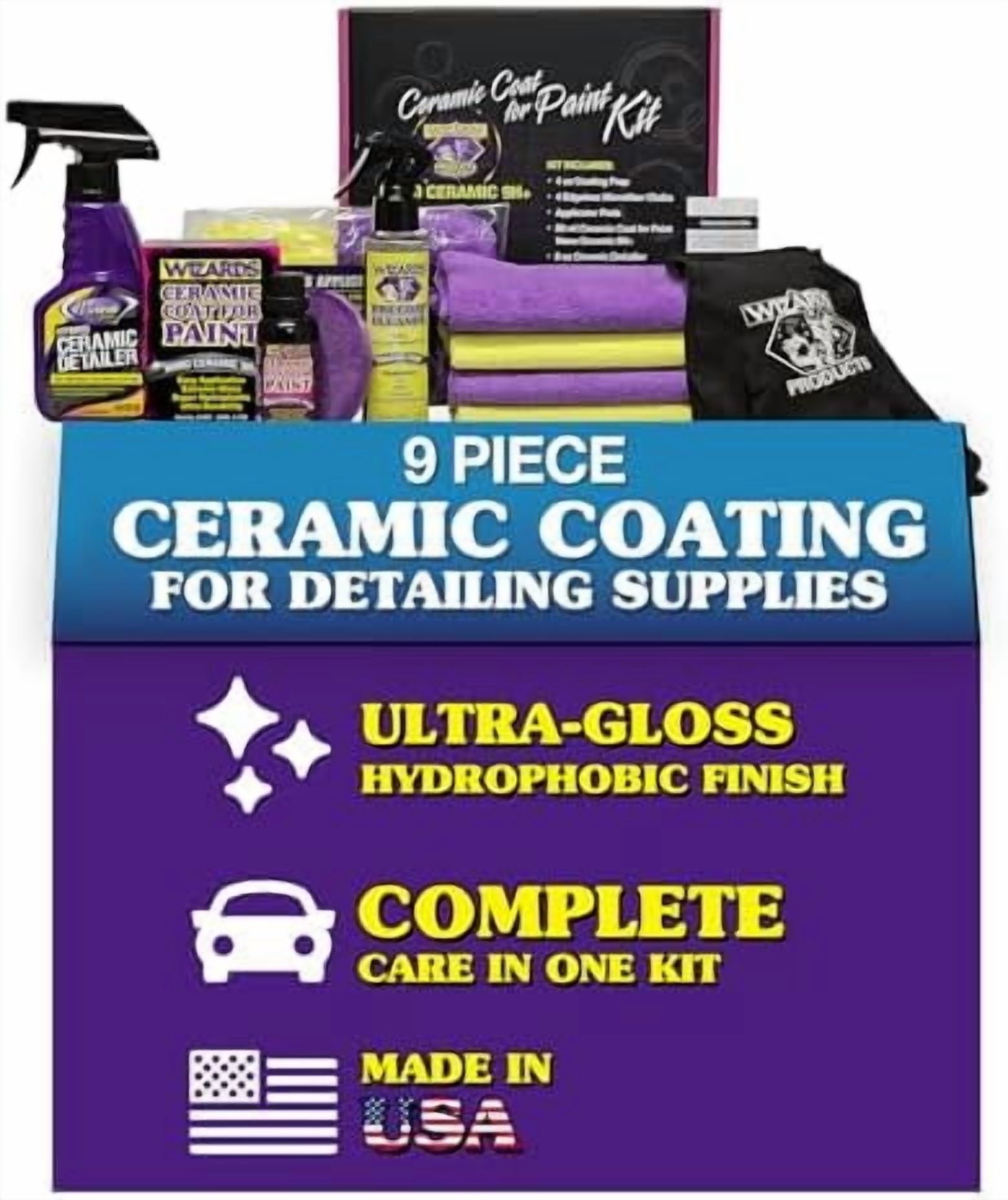 Wizards Ceramic Coat for Paint Kit – 9-Piece Car Detailing Set | Nano Ceramic 9H+ Coating, High Gloss Shine & 3-Year Protection