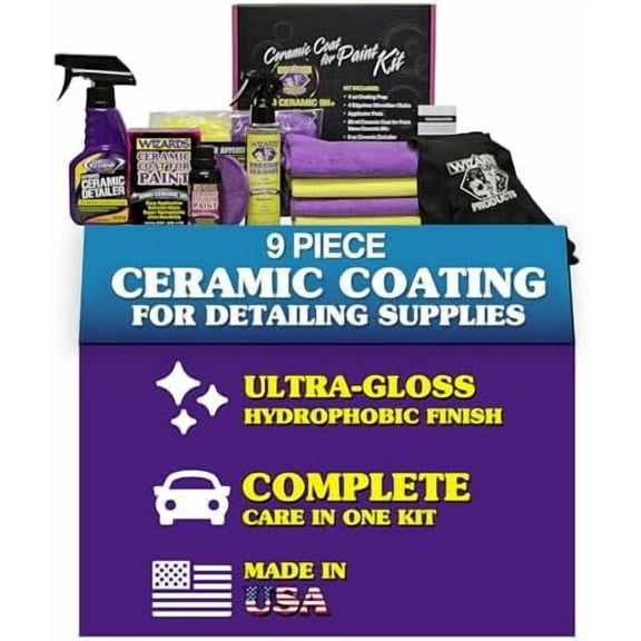 Wizards Ceramic Coat for Paint Kit 9-Piece Car Detailing Set | Nano Ceramic 9H+ Coating, High Gloss Shine & 3-Year Protection