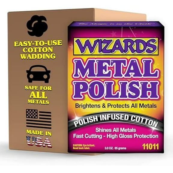 Wizards Products Metal Polish Infused Cotton High Gloss Formula Car Cleaning Wipes, 3 oz