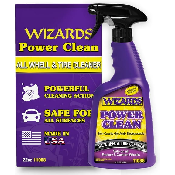 Wizards Products Power Clean Wheel Cleaner and Tire Cleaner Spray Interior Car Cleaner Cleaning Supplies, 22 fl oz