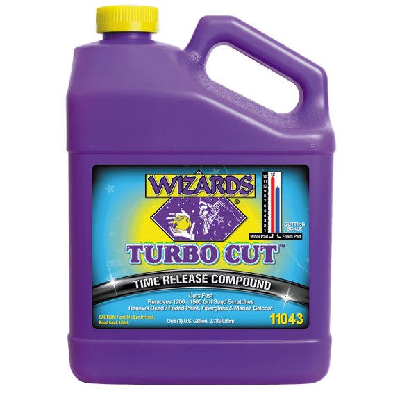 Wizards Turbo Cut Compound – 1 Gallon | Fast-Cutting, Water-Based Scratch Remover for 1200–1500 Grit | Restores Paint, Gelcoat & Fiberglass | No Wax or Silicone