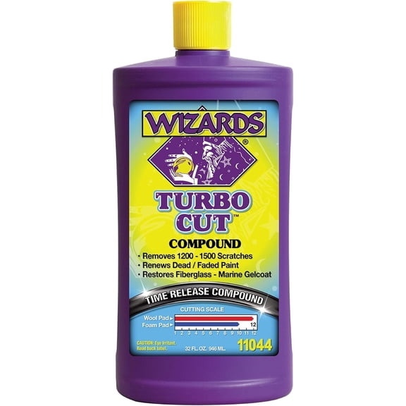 Wizards Turbo Cut Compound – 32 fl oz | Aggressive Water-Based compound for Cars, Boats & Clear Coats | Silicone-Free, Easy-Clean Formula
