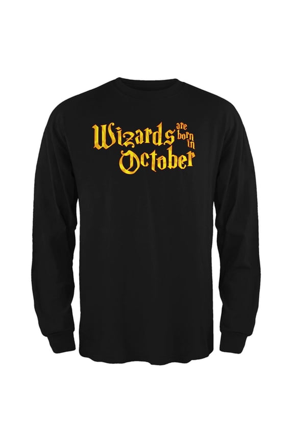 Wizards are born in October Mens Long Sleeve T Shirt Black SM