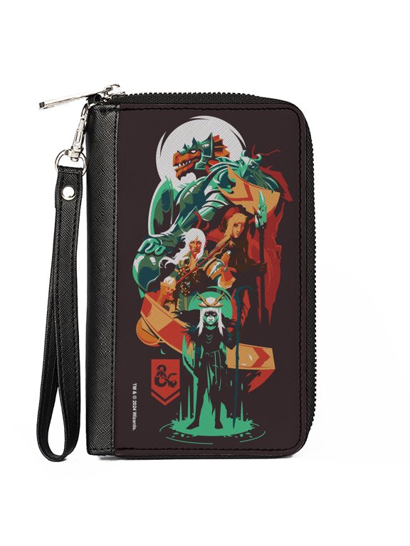 Wizards of the Coast Wallet, Zip Around, Dungeons and Dragons Character Collage Brown Multi Color, Vegan Leather