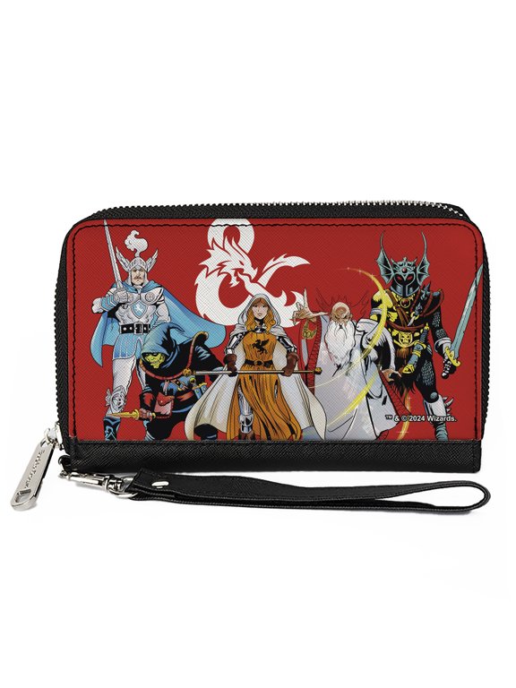 Wizards of the Coast Wallet, Zip Around, Dungeons and Dragons Five Action Figure Group Pose Red, Vegan Leather