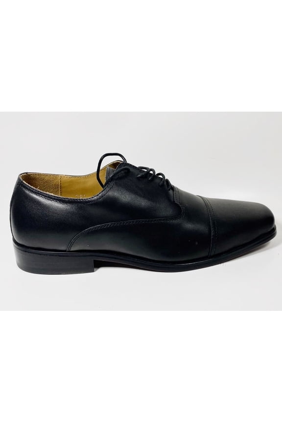 Men's Oxford Leather Cap Toe Lace Up Shoes, Black - Size 42