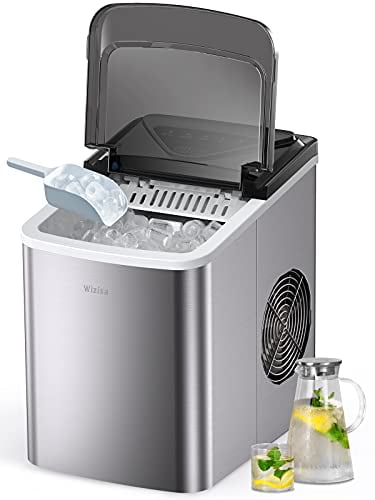 Wizisa Ice Maker Machine for Countertop, 9 Bullet Ice Cubes Ready in 6 Minutes, 26lbs in 24Hrs Portable Ice Maker Machine Self-Cleaning, 2 Sizes of Bullet-Shaped Ice for Home Kitchen Office Bar Party