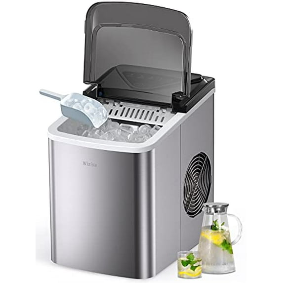 Wizisa Ice Maker Machine for Countertop, 9 Bullet Ice Cubes Ready in 6 Minutes, 26lbs in 24Hrs Portable Ice Maker Machine Self-Cleaning, 2 Sizes of Bullet-Shaped Ice for Home Kitchen Office Bar Party