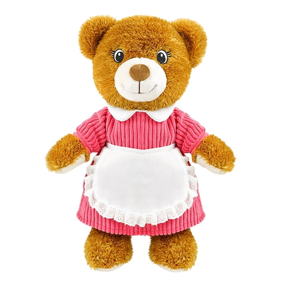 Wizlet 11 Inch Cute Teddy Bear Plush Toy with White Overalls – Soft Teddy Stuffed Animal Corduroy Bear Doll, Cuddly Bear Plush Animal Birthday Easter Gift - C