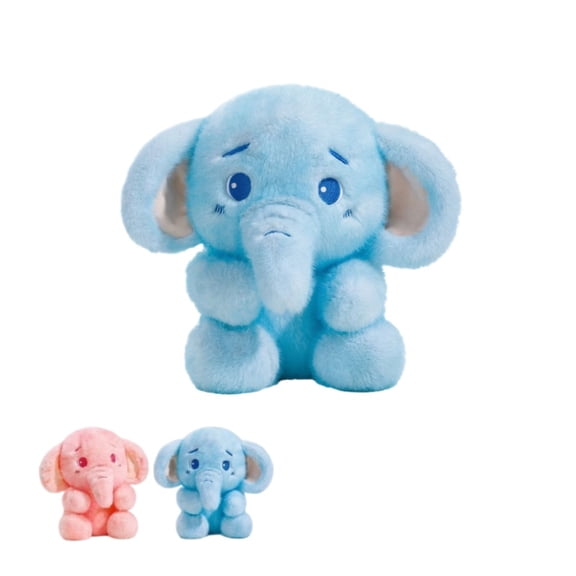 Wizlet 12 Inch Cute Blue Elephant Plush Toy, Fluffy Sad Face Elephant Stuffed Animal Doll, Soft Companion Plush Gift-Light Blue
