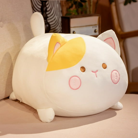Wizlet 13.7 inch Super Soft Cat Plush Pillow, Adorable Stuffed Animal Toy, Chubby Kawaii Cat Plushie, Cute Room Decor Fat Animals Pillow, Kids Gifts for Birthday,Valentine,Christmas (A)
