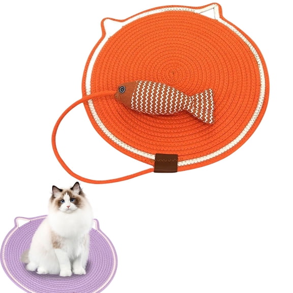 Wizlet 16.5in Cat Scratcher Mat, Natural Cotton Rope Cat Scratch Pad, Round Horizontal Floor Cat Scratching Pads for Indoor Cats, Cat Furniture Protector for Wall, Couch, Carpets, Sofas (Saffron)
