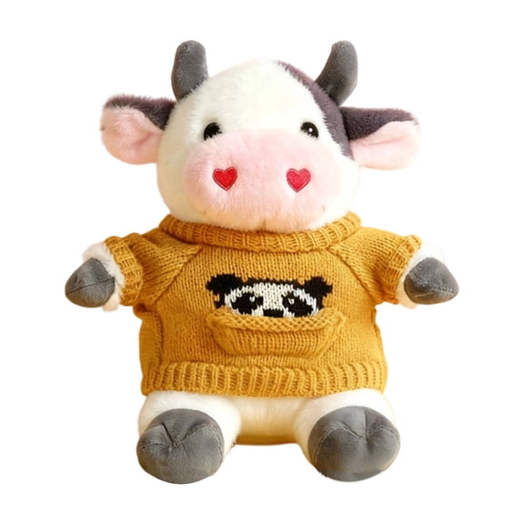 Wizlet 9in Cute Cow Plushies With Heart-Shaped Nostrils, Cow Stuffed Animal Plush Toys With Sweater, A Cozy Hugging Companion and Gifts for Christmas, Birthdays, Valentine's Day (M)