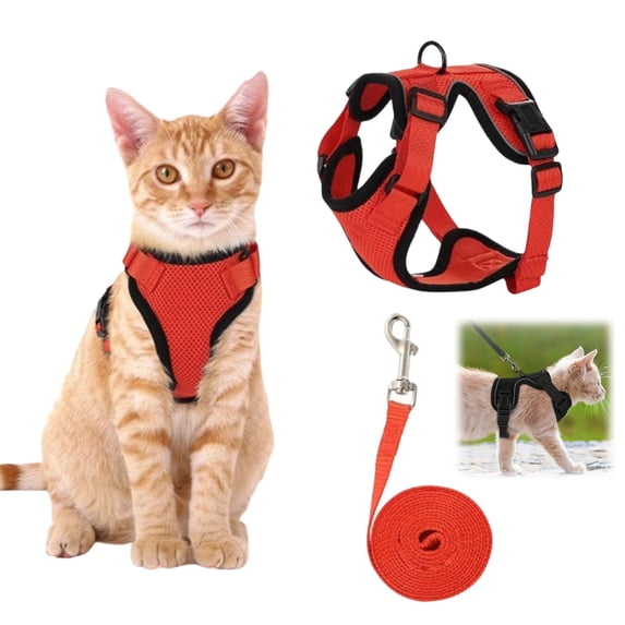 Wizlet Cat Harness and Leash for Walking, Escape Proof Safe Adjustable Kitten Vest Harnesses for Walking, Easy Control Soft and Comfortable - Red M