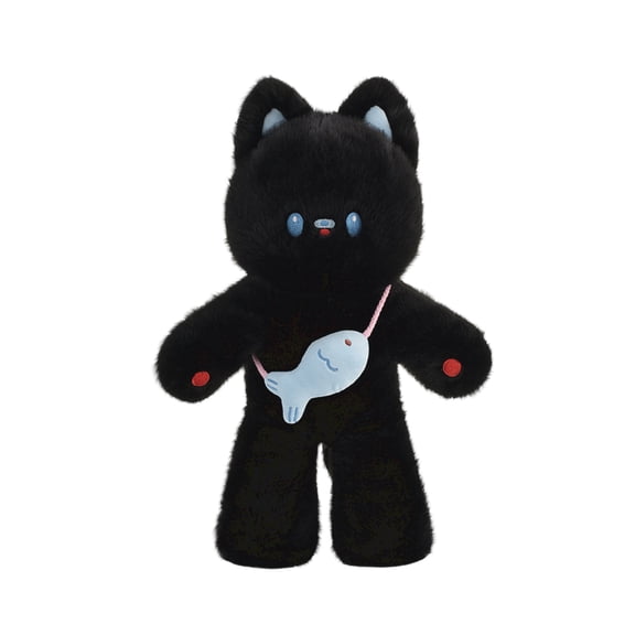 Wizlet Cute Bear Plush Toy with Fish Plush Toy , A Cozy Hugging Companion and Gifts for Christmas, birthdays, Valentine's Day 17.7in (Black)