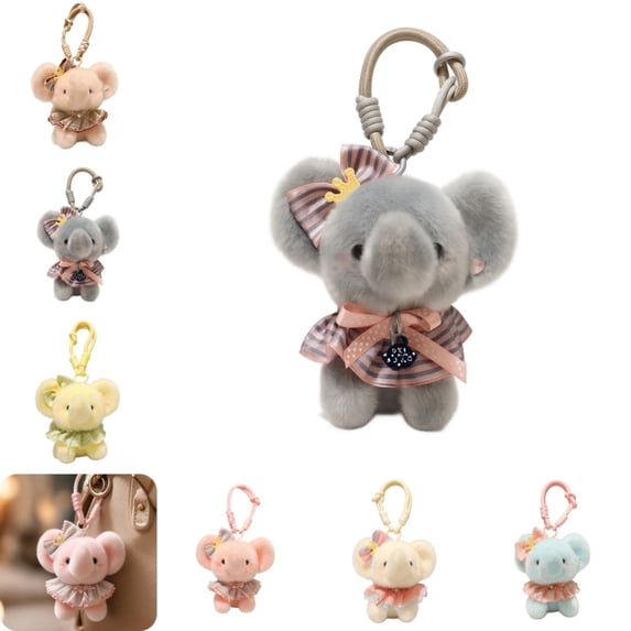 Wizlet Cute Elephant Keychain Plush Pendant, Soft Stuffed Animal Keychain, Fluffy Handbag Purse Charm Accessories