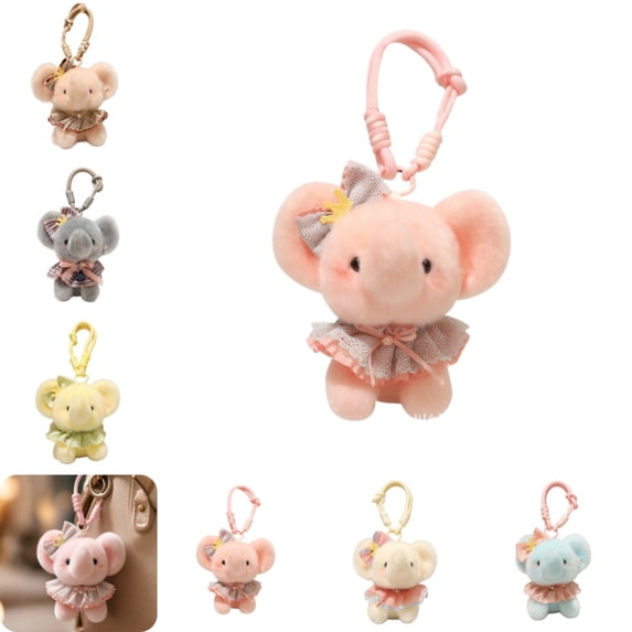 Wizlet Cute Elephant Keychain Plush Pendant, Soft Stuffed Animal Keychain, Fluffy Handbag Purse Charm Accessories