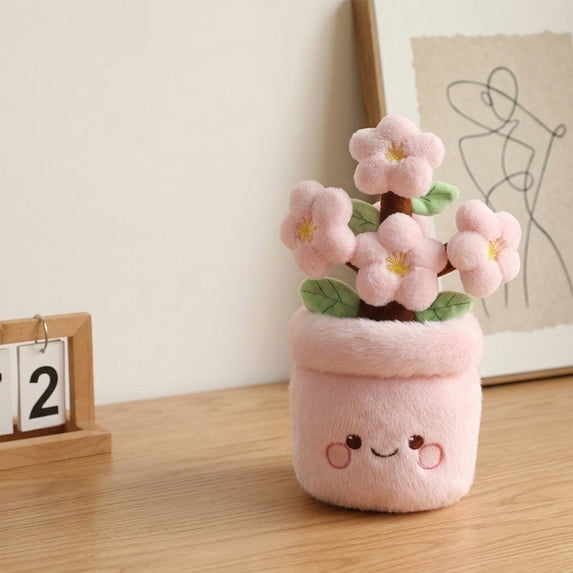 Wizlet Cute Potted Flower Plush Toy, Cartoon Succulent Plant Stuffed Doll, Kawaii Flower Pot Plush Decor Gift for Home-A