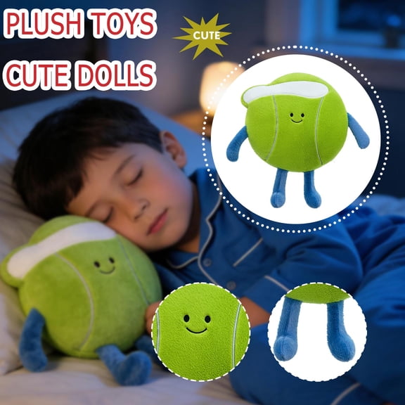 Wizlet Cute Tennis Ball Plush Pillow Soft Tennis Stuffed Animal Cute Sports Decor, Unique Tennis Gifts for Teen Girls Boys (Green)