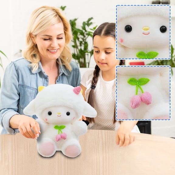 Wizlet Cute White Sheep Stuffed Plush Doll, Kawaii Lamb Plush Toy With Knitted Tulip Ornament, Soft Animal Plush Gift for Children
