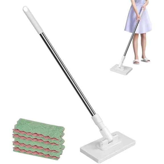 Wizlet Disposable Dust Mop with Reusable Cloths, 39in Long Handle Wet and Dry Mopping Sweeper Stick with Locking Head & Sweeping Cloths for Multi Surface Floor Cleaning (20 cloth)