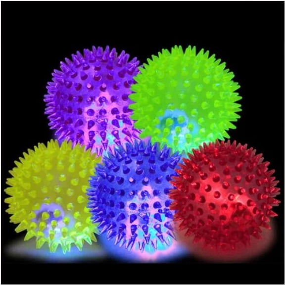 Wizlet Dog Toy Balls, 6PCS Light Up Spike Balls Fetching Dogs Play Toys Flashing Lights Squeaker, Floating, Spiky, Chew for Small Medium and Large Dogs - 6PC