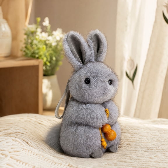 Wizlet Fluffy Grey Rabbit Stuffed Plush Toy, Cute Sitting Bunny Plush Doll With GourdShaped Pendant, Decorative Animal Plush Ornament and Gift