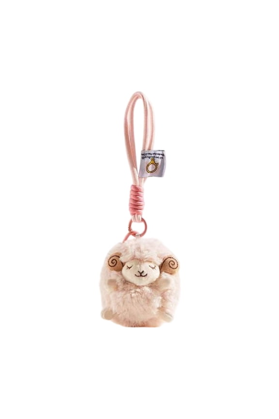 Fluffy Sheep Wristlet Keychain for Adults Women- Adorable Plush Lamb Bag Charm, Kawaii Animal Bag Accessory - Pink