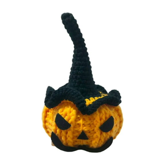 Wizlet Handmade Halloween pumpkin Crochet with Positive Message - Funny Knitted Wool Doll for Halloween Home Office Decor