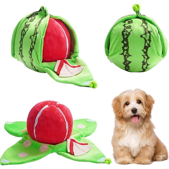 Wizlet Hide and Seek Plush Dog Toys, Watermelon Interactive Toy for Small Dogs, Green Puppy Puzzle Squeaky Toys with Crinkle Papers for Boredom, Dog Nosework Toy - Green