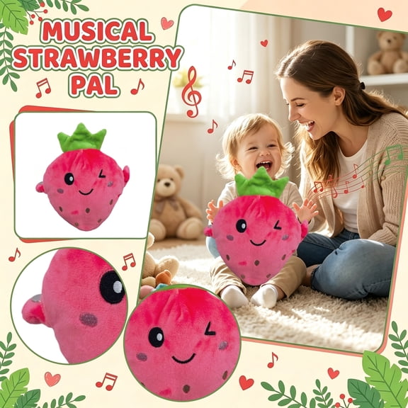 Wizlet Interactive Sensing Strawberry Plush Toy, Winking Fruit‑Shaped Stuffed Doll With Built‑in Music Beat Sensor, Kids Sensory Play Toy, Educational Game Prop And Cute Children Gift