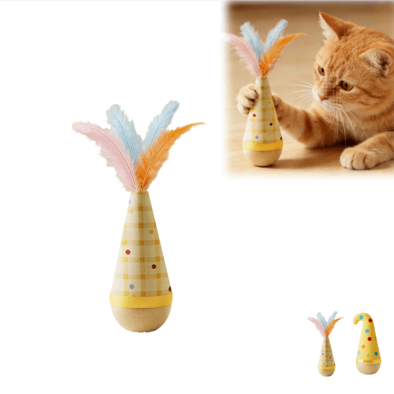 Wizlet Interactive Tumbler Cat Toy, Self-Righting Wobble Ball for Indoor Cats, Boredom Buster and Enrichment Toy_A