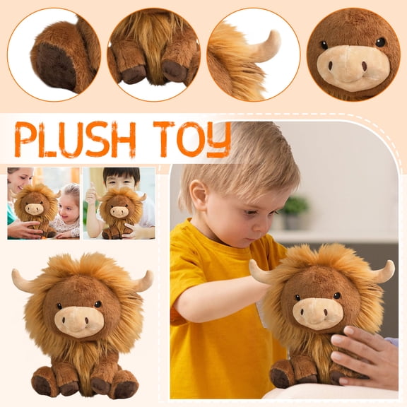 Wizlet Lion-Mane Cow Stuffed Animals, Shaggy-Haired Ox Plush Toy, Adorable Cow Cattle Stuffed Animal Pillow Gifts - A
