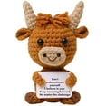 thumbnail image 1 of Wizlet Mini Funny Positive Highland Cow, Knitted Wool Cow Toy with Positive Card - Creative Cute Crochet Doll Emotional Support Cheer Up Keepsake Gift for Friends Christmas Brown, 1 of 6