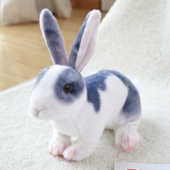 Wizlet Realistic Spotted Rabbit Plush Stuffed Animal, 11.8 Inch Fluffy Bunny Plush Toy, Cute Wildlife Doll Gift-Blue