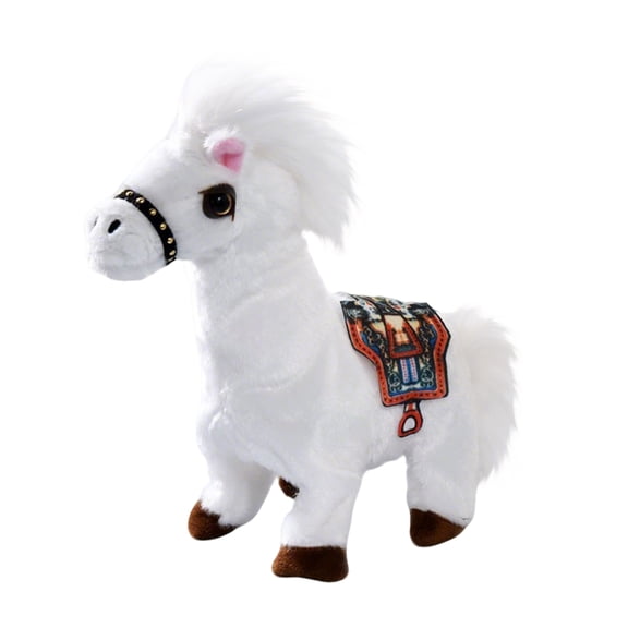 Wizlet Robot Horse Plush Toy Pony Electronic Interactive Horse - Walking Sound,Tail Wagging,Realistic Robot Horse,Stretching Companion Animal (White)
