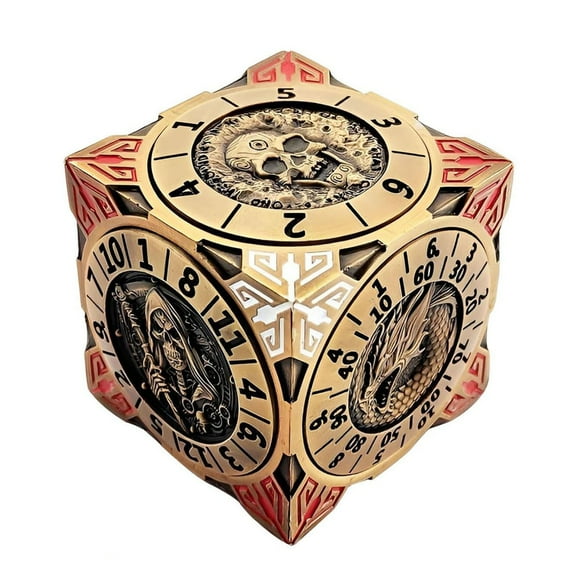 Wizlet Spinner Dice, 7 in 1 Unique Metal Cube Dice Set with 4D Relief ,Cool Polyhedral Role Playing Game Dice, Fantasy Tabletop RPG Accessories B