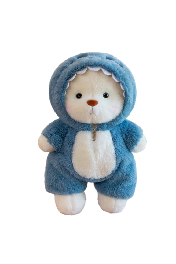 Teddy Bear Stuffed Animals, Teddy Bear Plushies Soft Funny Stuffed Toys with Removable Blue Shark Clothes, 11.8'' Emotional Support Cute Plush Figure Toys with Movable Legs (Blue Shark)