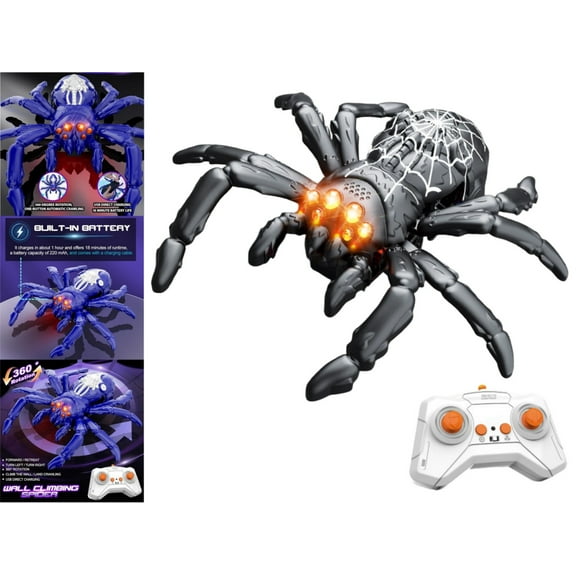 Wizlet Wall Crawler Spider, Rechargeable Remote Control Robot Toys, 360掳 Rotating RC Wall Climbing Spider with LED Eyes Toys, Birthday Gifts (Black)