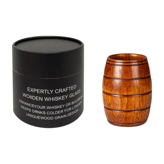 Wizlet Wooden Whiskey Glasses, Charred Wooden Bourbon Drinking Glass with Cowhide Paper Tube, Gift for Men,Groomsmen, Dad’s Birthday & Retirement (G_170ml)