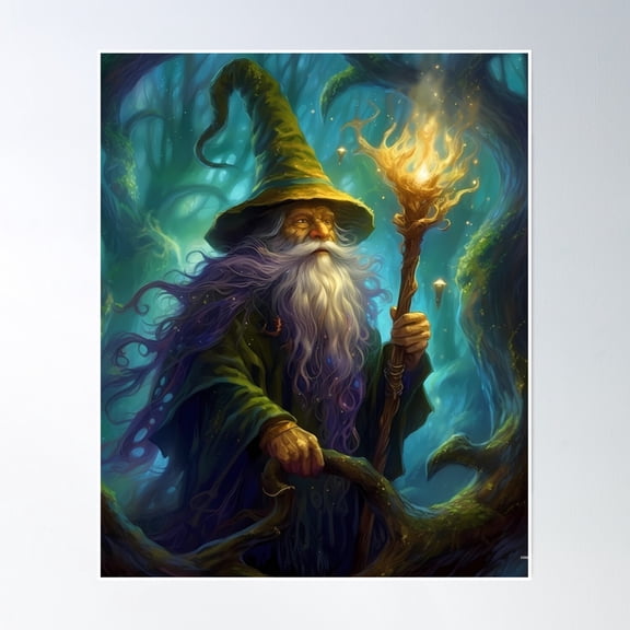 Wizzard In Magical Forest Poster Wall Art, Modern Wall Decor, 24x36 UNFRAMED