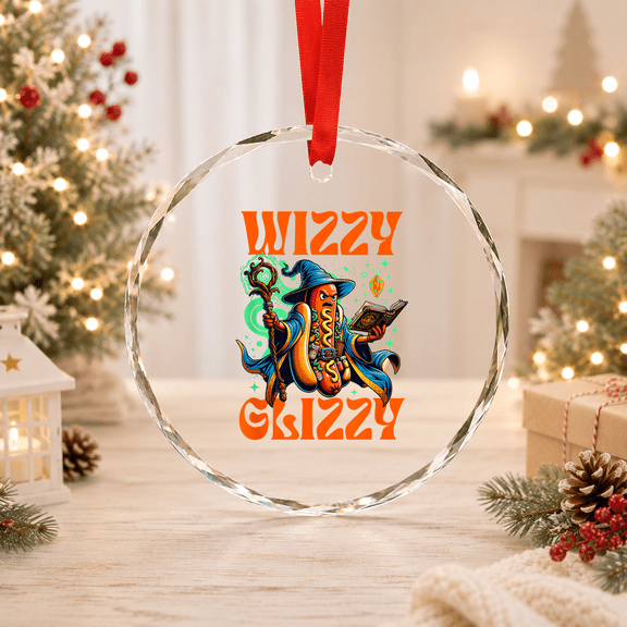 Wizzy Glizzy Witchy Wiener Hot Dog Wizard Glass Ornament