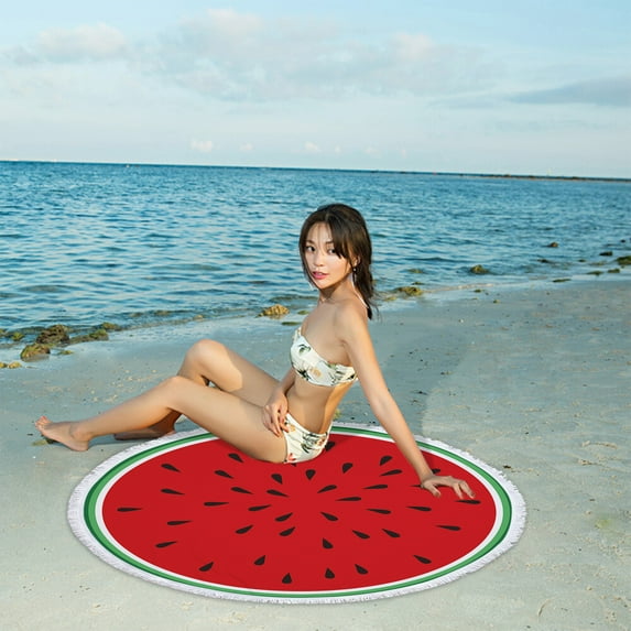 Wjsxc Round Beach Towel Thick Microfiber Large Beach Towel With Fringe Sand Proof Multi-Purpose Picnic Yoga Mat 59 Inches