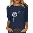 thumbnail image 1 of Wkishenl 3/4 Sleeves Women's Shirts and Blouses,Womens Dandelion Tops Plus Size Casual Three Quarter Length Shirt Round Neck T-Shirts for Women Summer Blouse 2024 Blue,M, 1 of 3