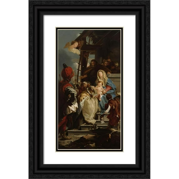 Wladimir Swertschkoff 9x14 Black Ornate Wood Framed Double Matted Museum Art Print Titled: Oriental Sages Bowing to Christ (1842 - 1866)