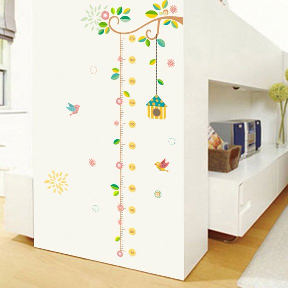 Wland 20 inches x 48 inches Spring Flowers Vines Leaves Birds Birdcage Animals Measurement Growth Chart Removable Vinyl Wall Decals Stickers for Children Room Nursery