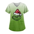 WldBzy Womens Christmas Green Scrub Tops Cartoon Grinchxmas Plus Size