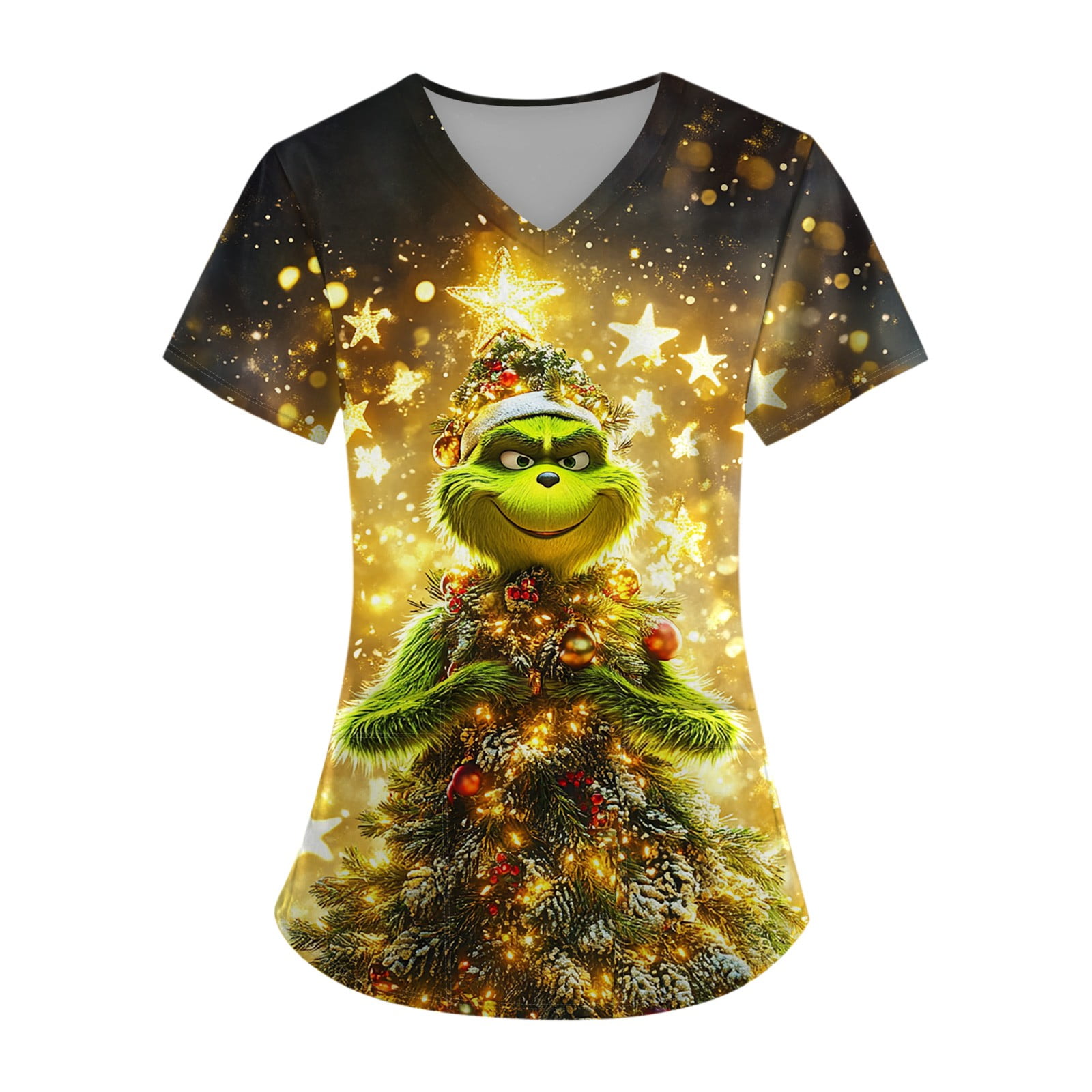WldBzy Womens Christmas Green Scrub Tops Green the Grinchess Cute