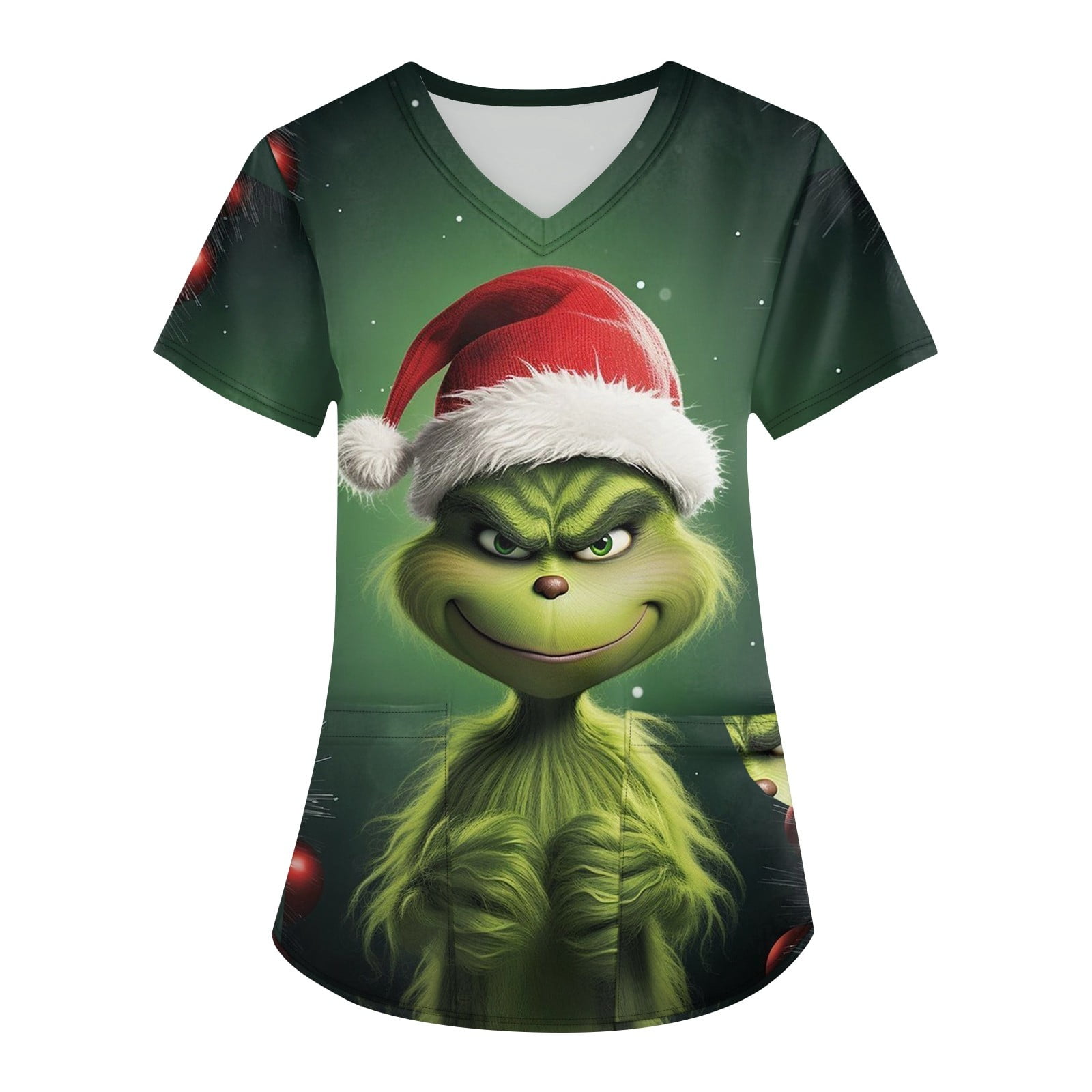 WldBzy Womens Christmas Scrub Tops Christmas Grinchxmas Cute Working